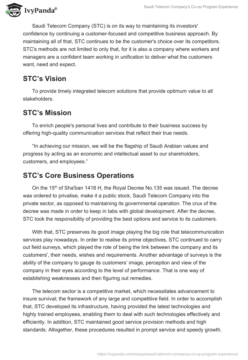 Saudi Telecom Company's Co-op Program Experience. Page 2
