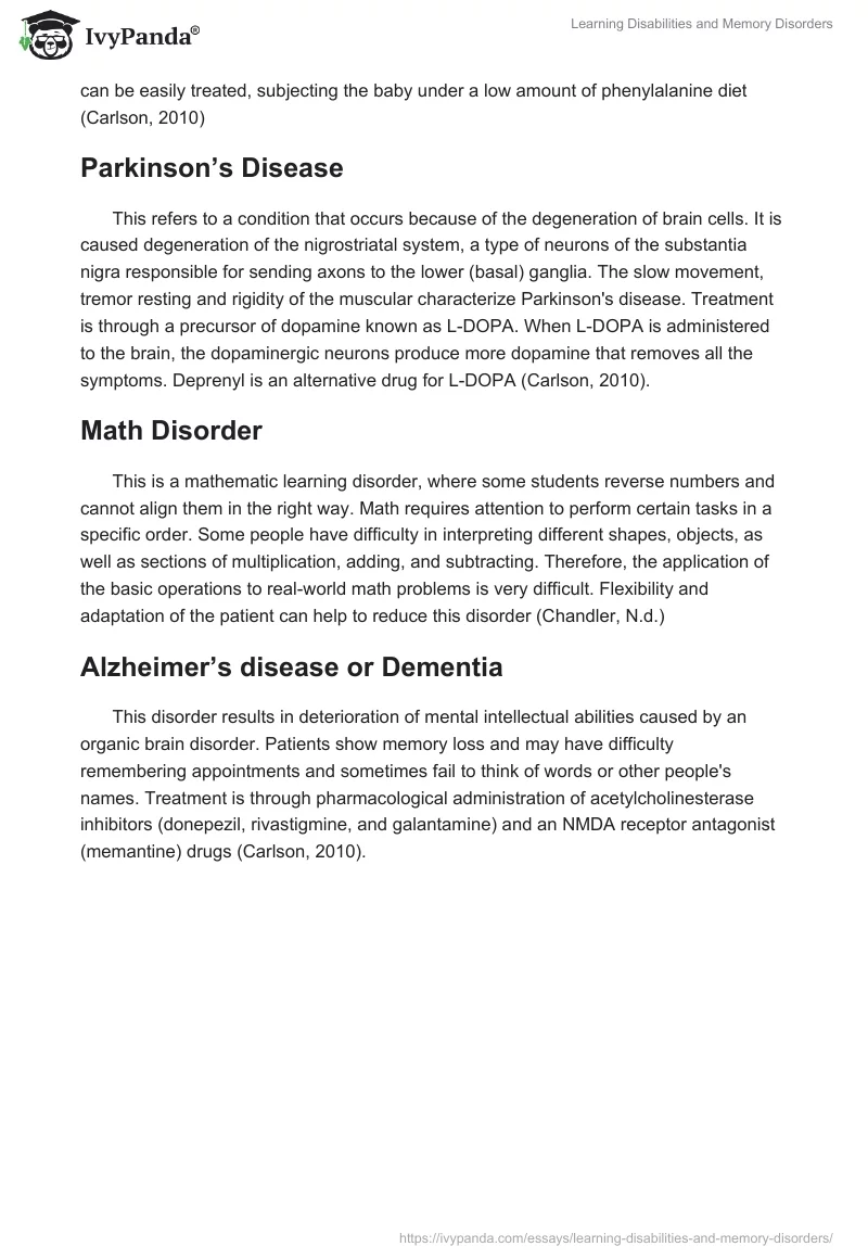 Learning Disabilities and Memory Disorders. Page 2