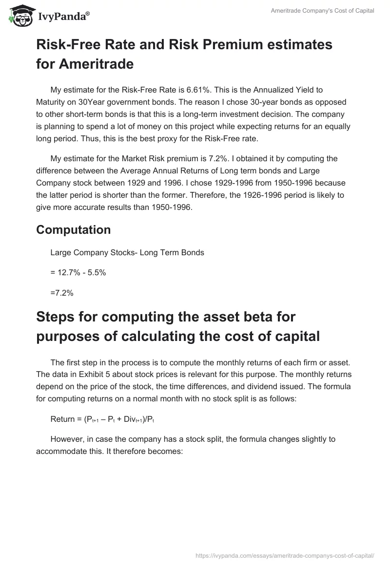 Ameritrade Company's Cost of Capital. Page 2