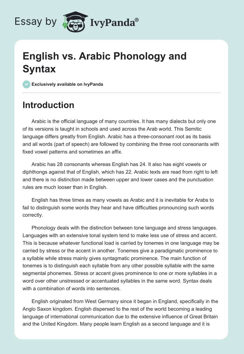 English vs. Arabic Phonology and Syntax. Page 1