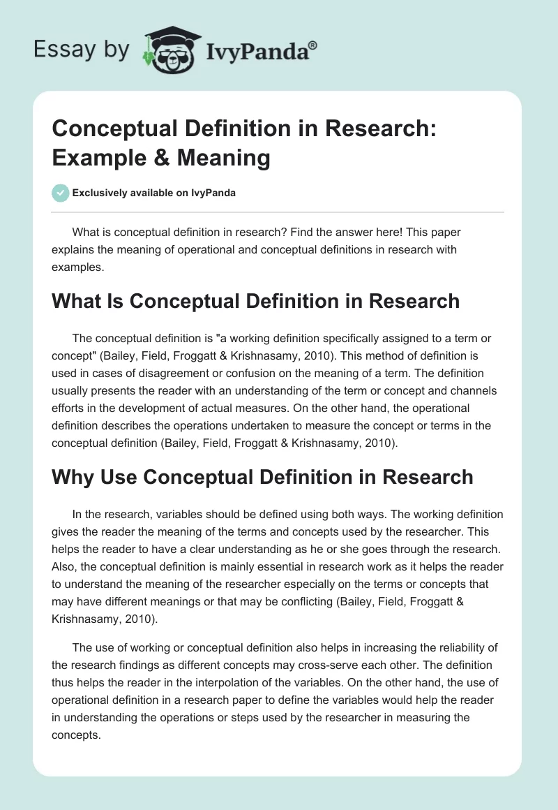 Conceptual Definition in Research: Example & Meaning. Page 1