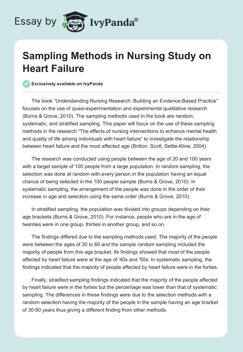 Sampling Methods in Nursing Study on Heart Failure. Page 1