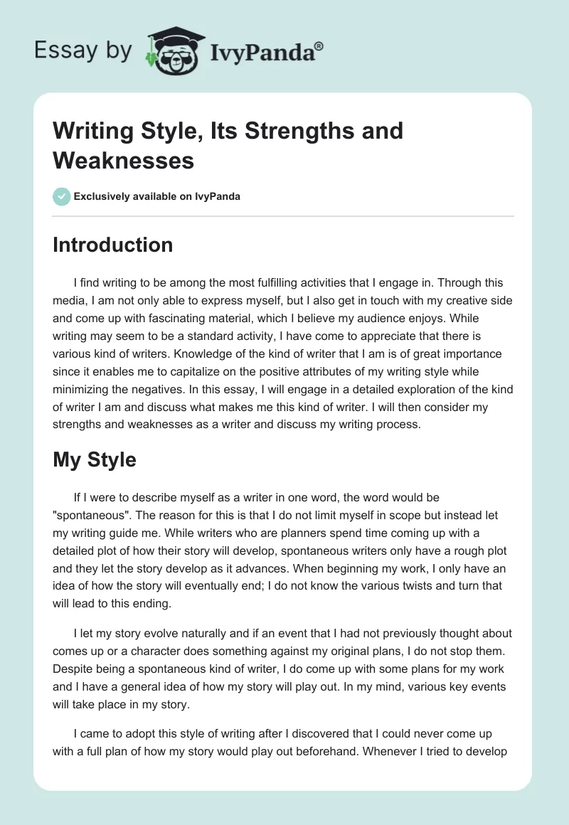 Writing Style, Its Strengths and Weaknesses. Page 1