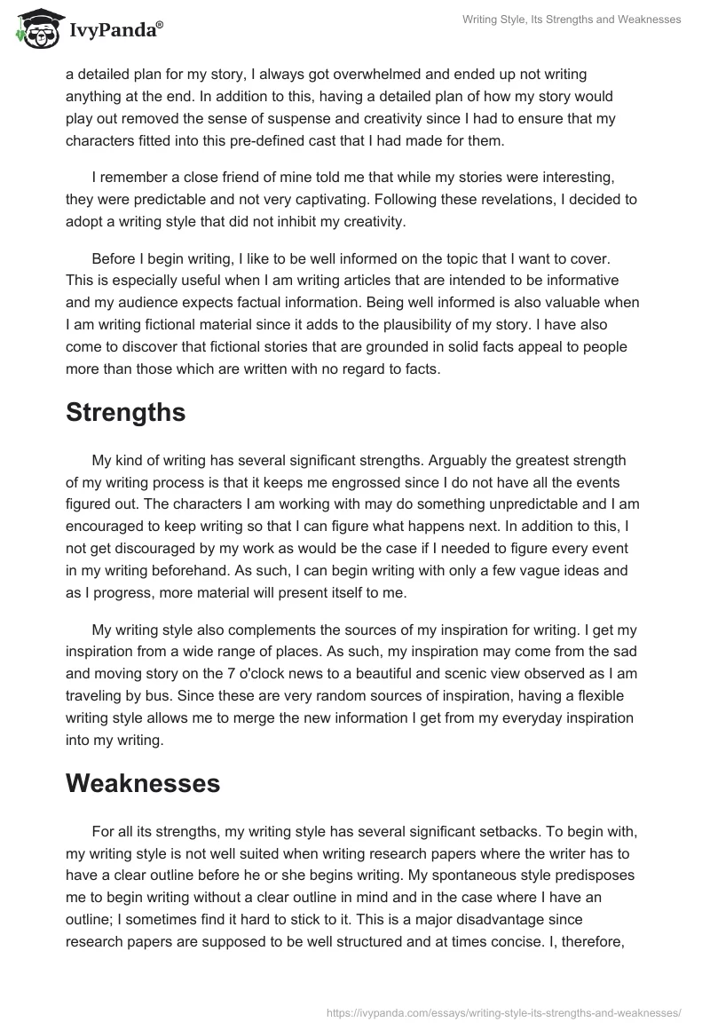 Writing Style, Its Strengths and Weaknesses. Page 2