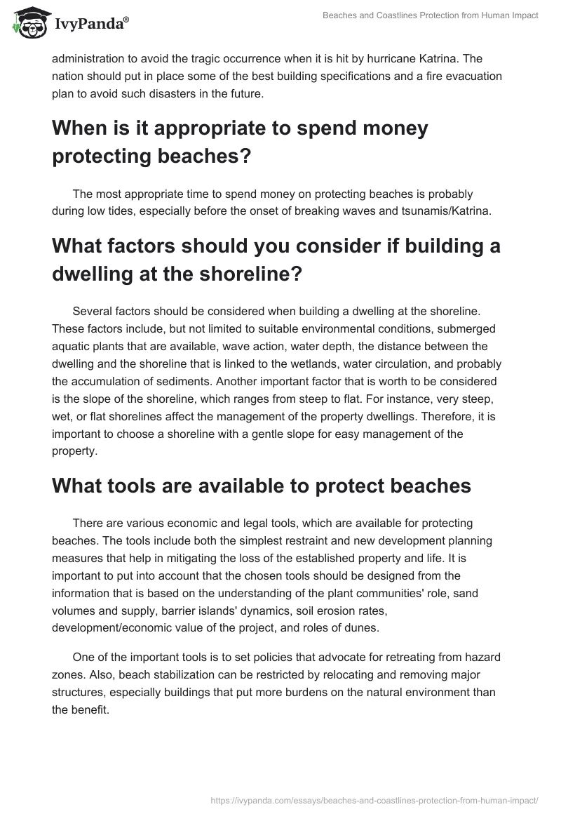 Beaches and Coastlines Protection from Human Impact. Page 2