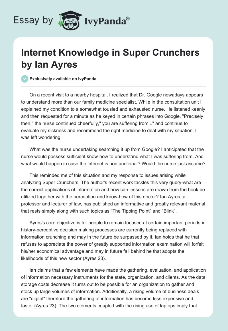 Internet Knowledge in "Super Crunchers" by Ian Ayres. Page 1