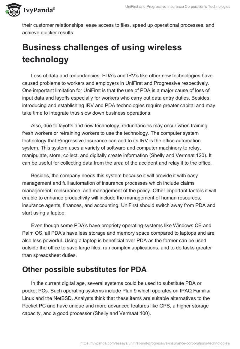 UniFirst and Progressive Insurance Corporation's Technologies. Page 2