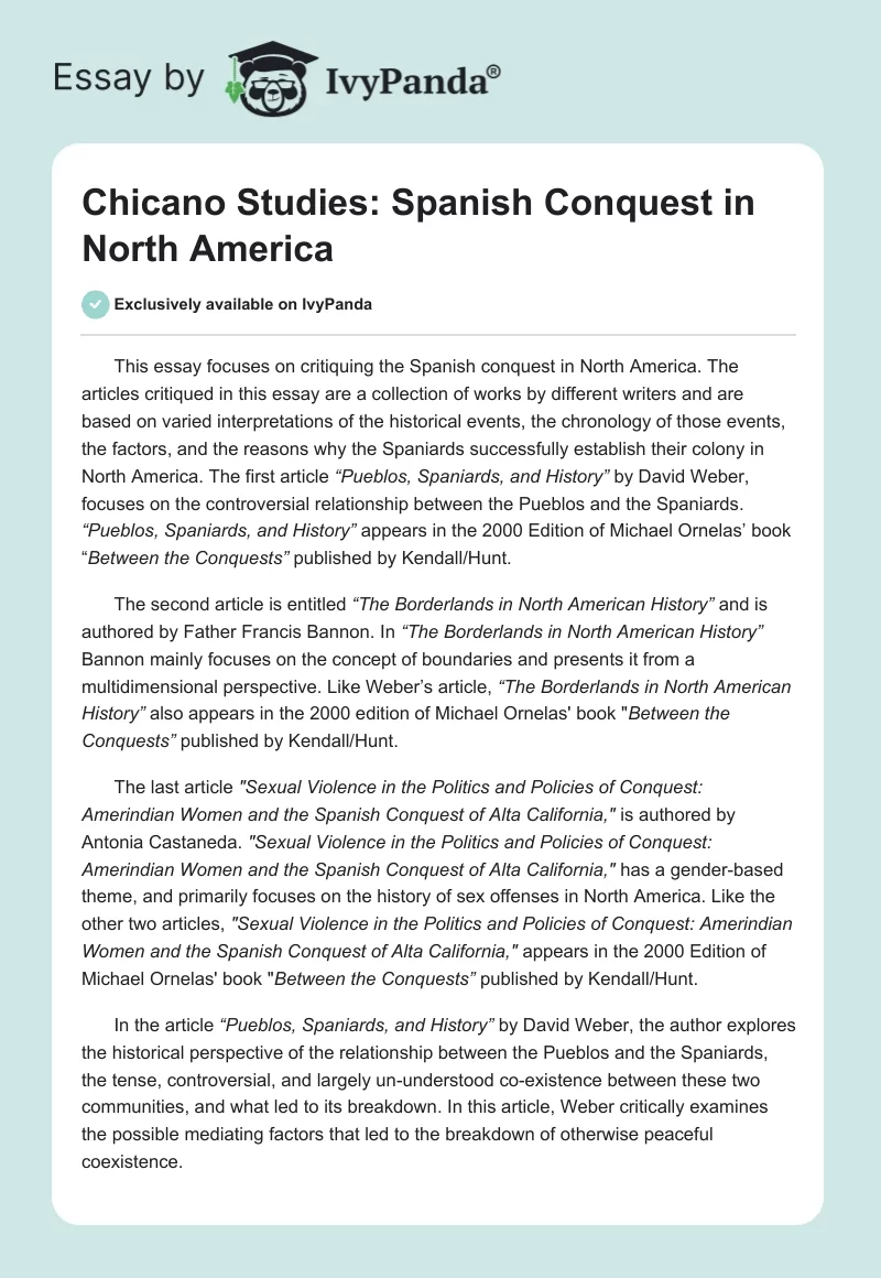 Chicano Studies: Spanish Conquest in North America. Page 1