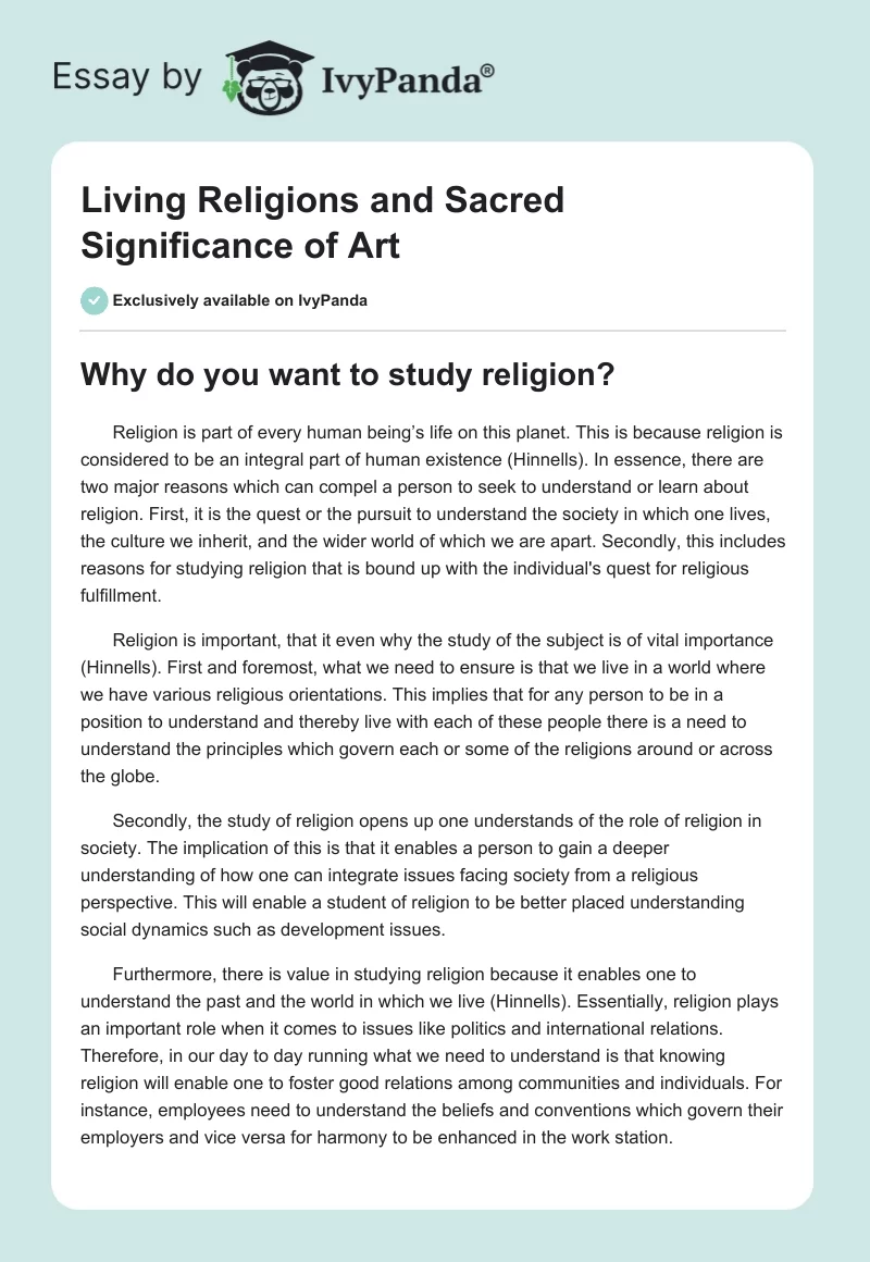 Living Religions and Sacred Significance of Art. Page 1