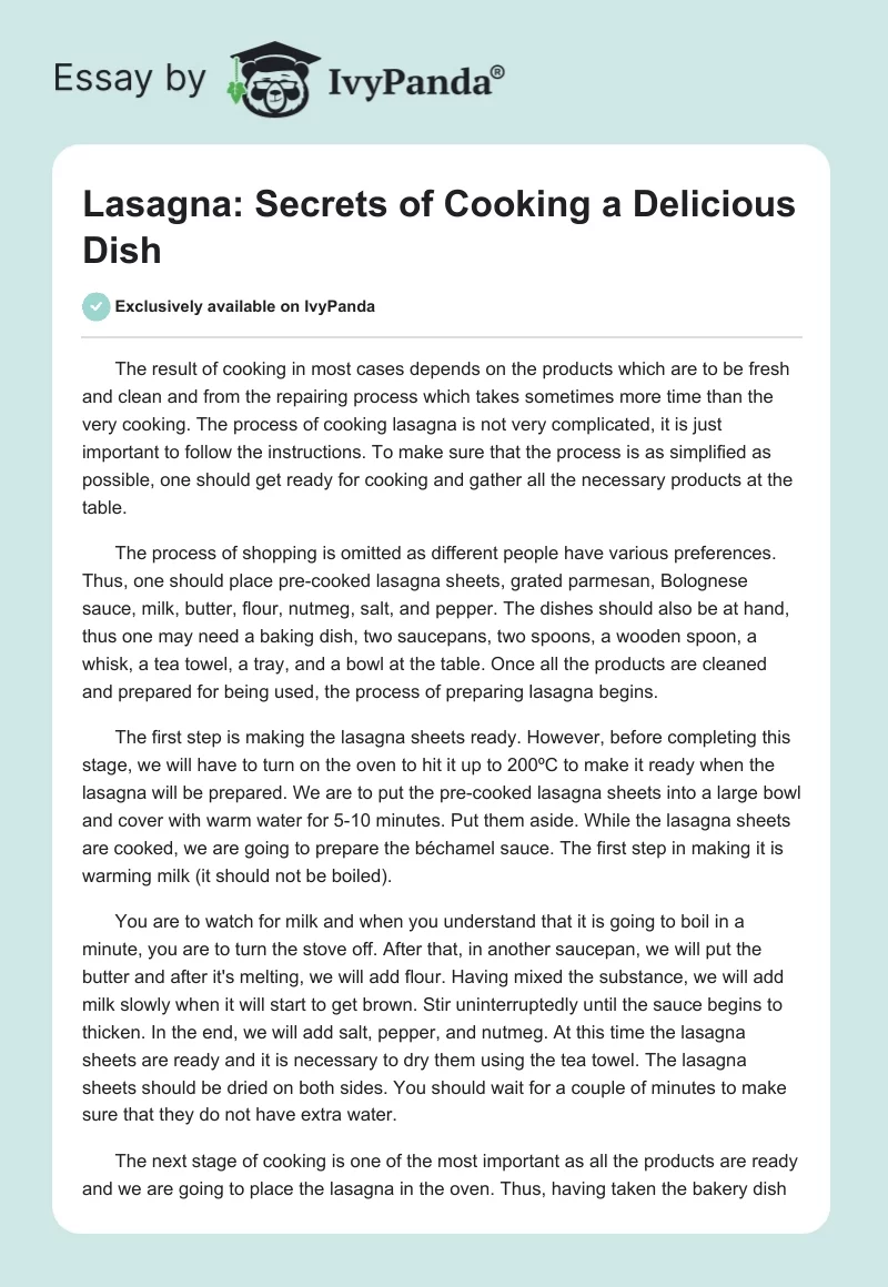 Lasagna: Secrets of Cooking a Delicious Dish. Page 1