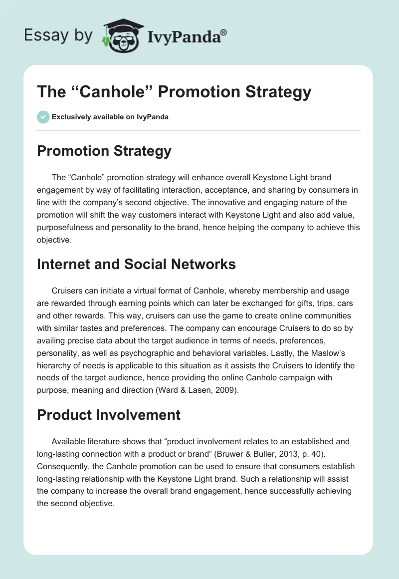 The “Canhole” Promotion Strategy. Page 1