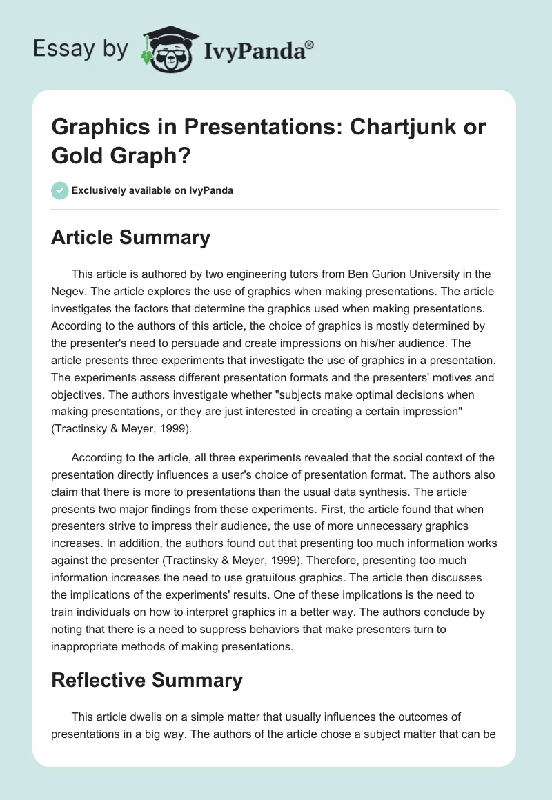 Graphics in Presentations: Chartjunk or Gold Graph?. Page 1