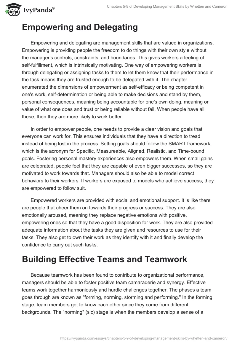 Chapters 5-9 of "Developing Management Skills" by Whetten and Cameron. Page 3