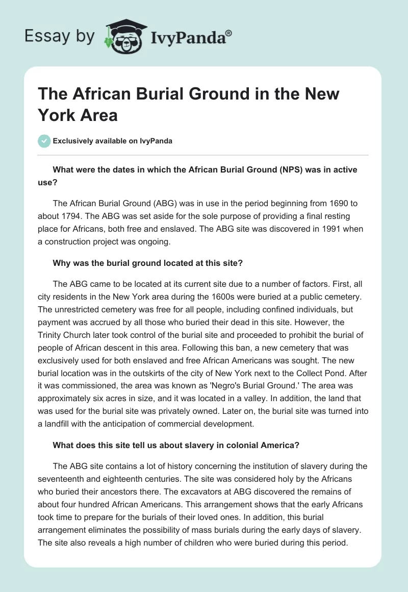 The African Burial Ground in the New York Area. Page 1