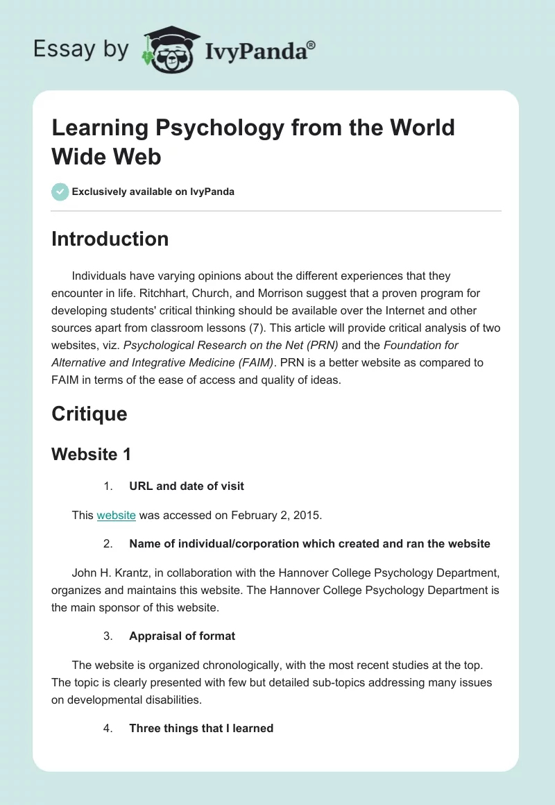 Learning Psychology from the World Wide Web. Page 1