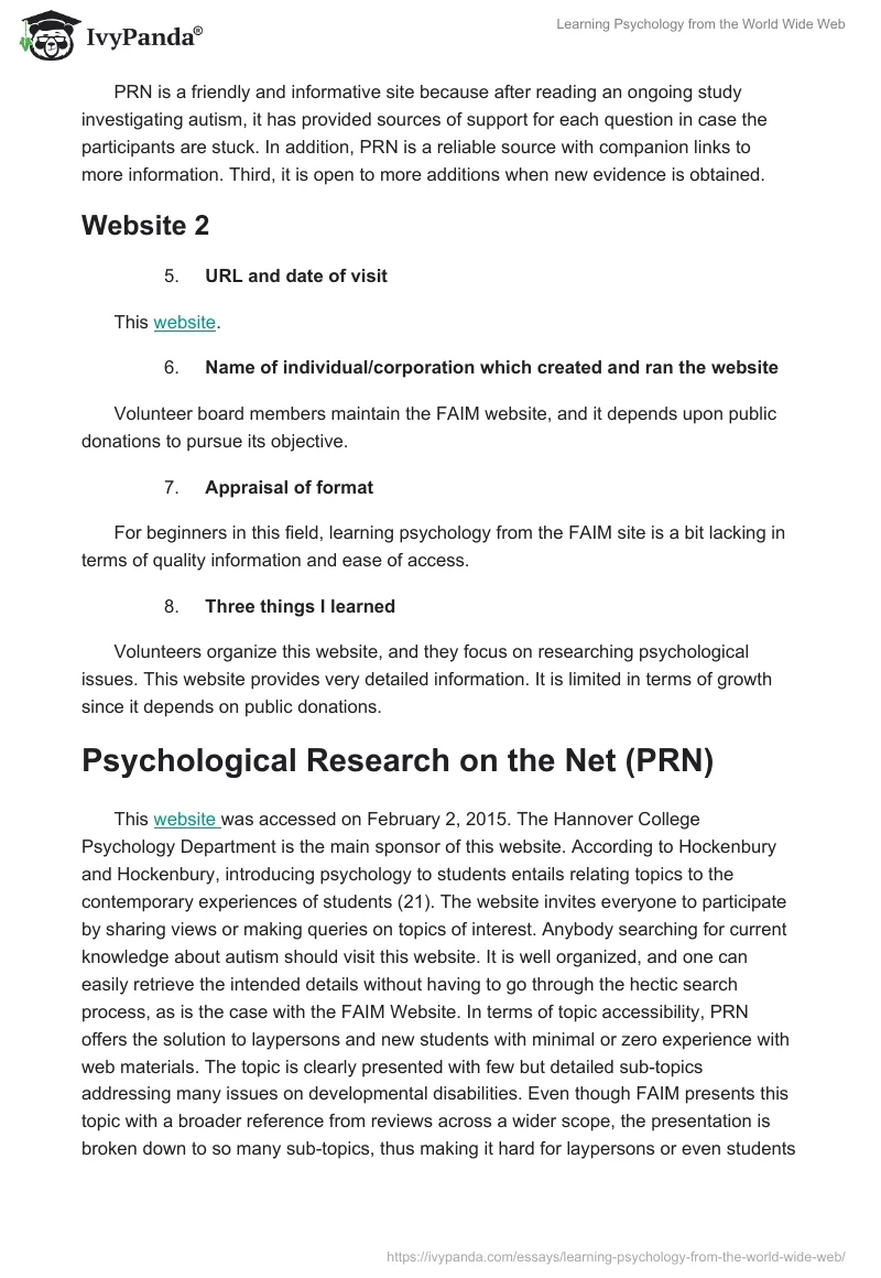 Learning Psychology from the World Wide Web. Page 2