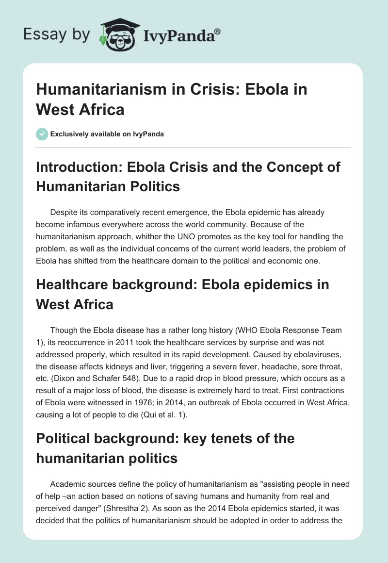 Humanitarianism in Crisis: Ebola in West Africa. Page 1