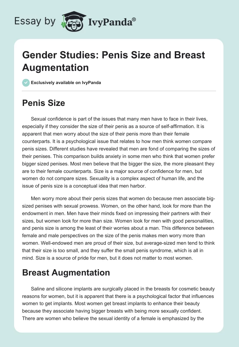Gender Studies: Penis Size and Breast Augmentation. Page 1