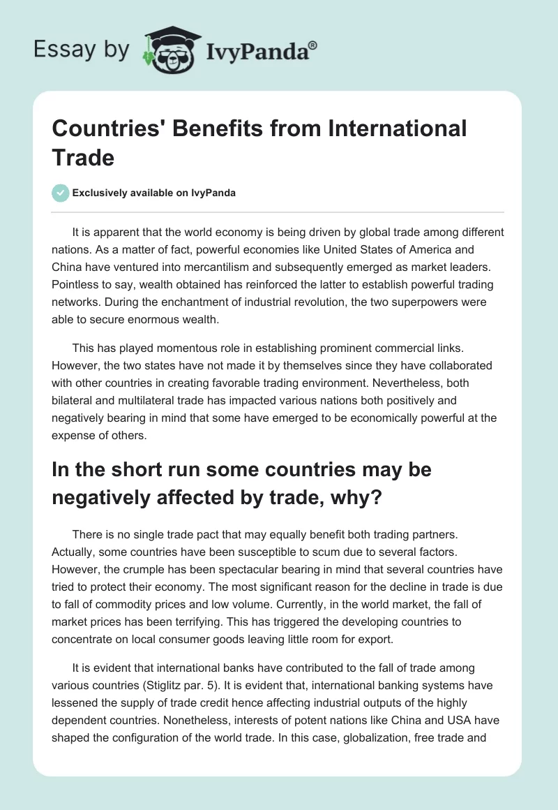 Countries' Benefits from International Trade. Page 1