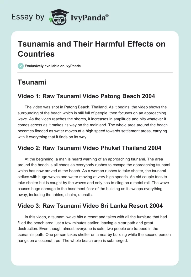 Tsunamis and Their Harmful Effects on Countries. Page 1
