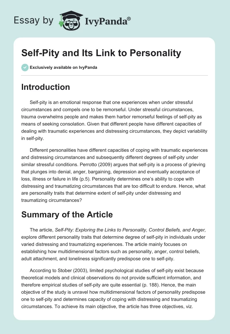 Self-Pity and Its Link to Personality. Page 1