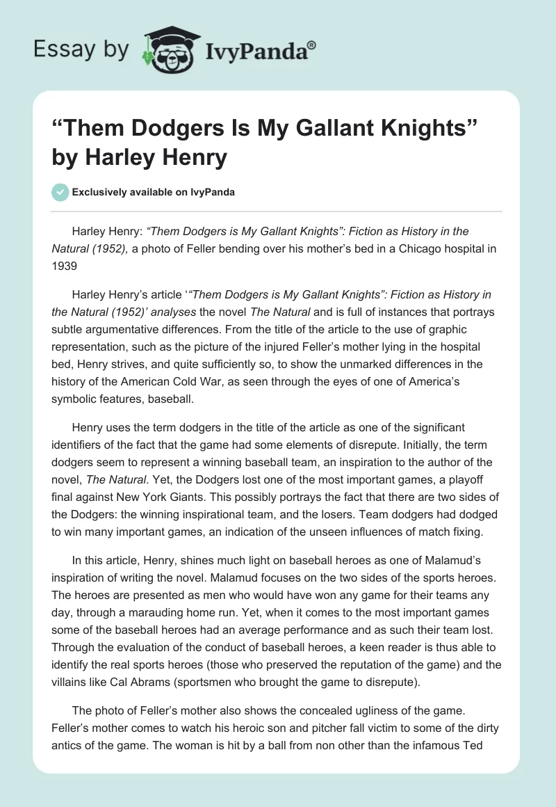 “Them Dodgers Is My Gallant Knights” by Harley Henry. Page 1
