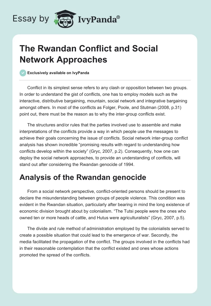 The Rwandan Conflict and Social Network Approaches. Page 1