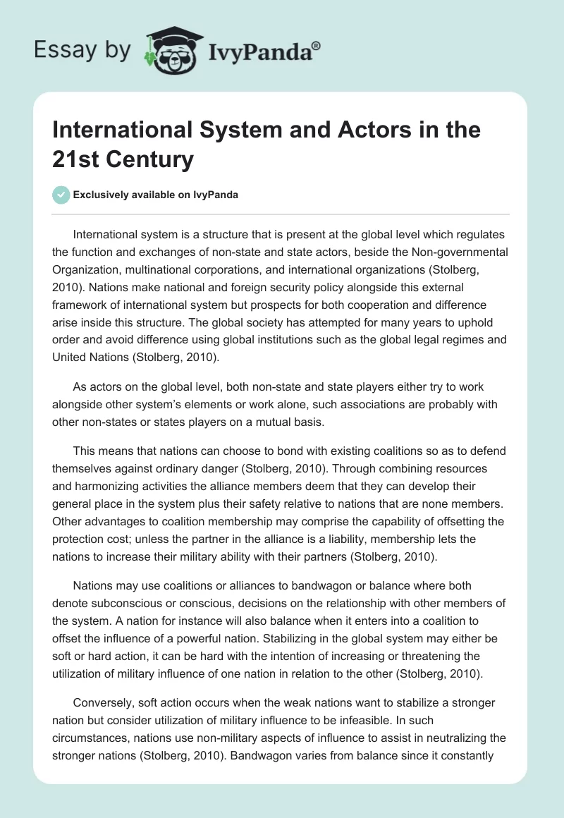 International System and Actors in the 21st Century. Page 1