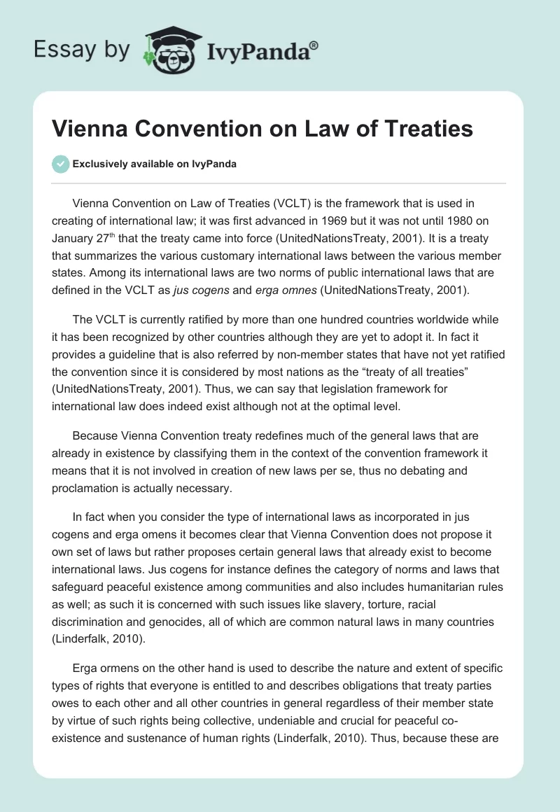 Vienna Convention on Law of Treaties. Page 1