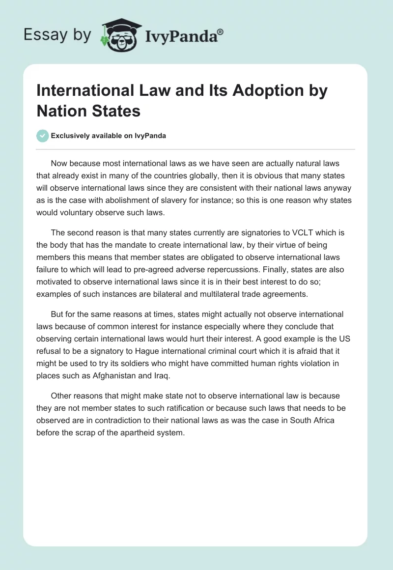 International Law and Its Adoption by Nation States. Page 1