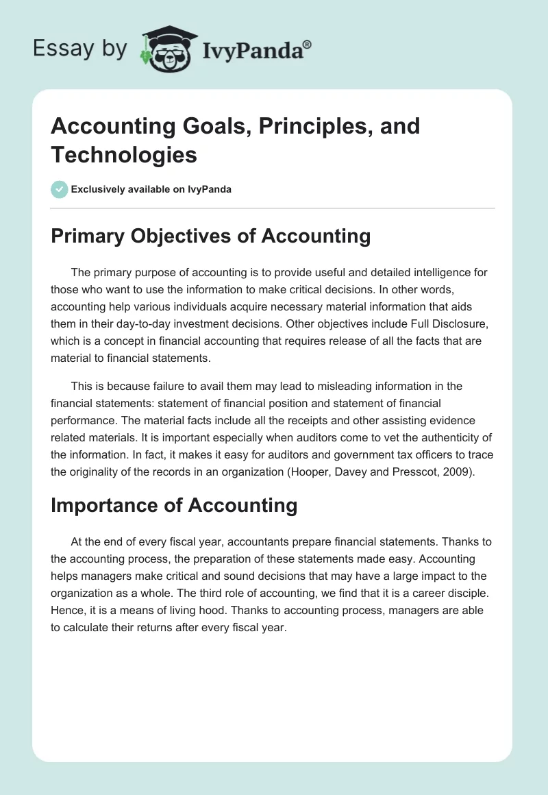 Accounting Goals, Principles, and Technologies. Page 1