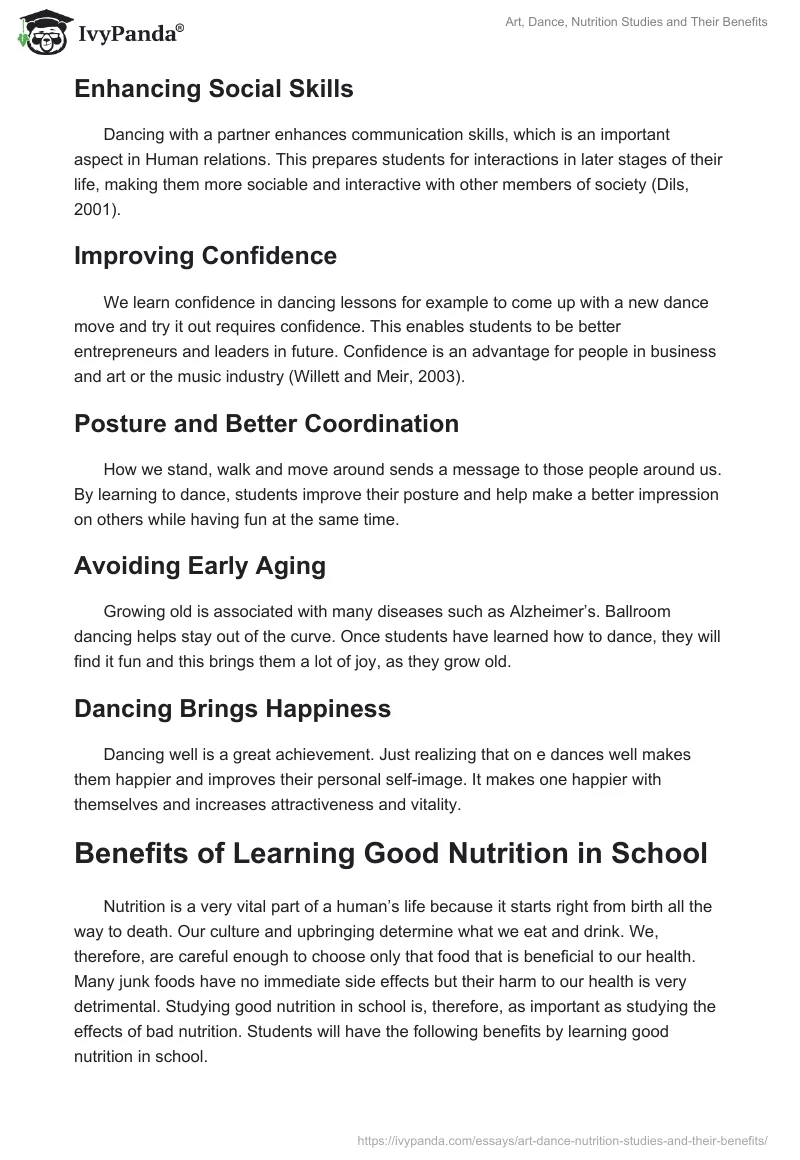 Art, Dance, Nutrition Studies and Their Benefits. Page 3