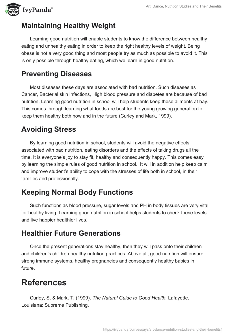 Art, Dance, Nutrition Studies and Their Benefits. Page 4