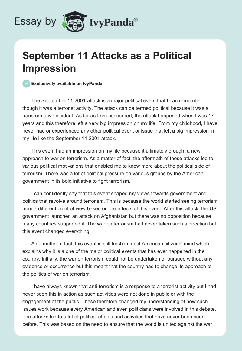 September 11 Attacks as a Political Impression. Page 1
