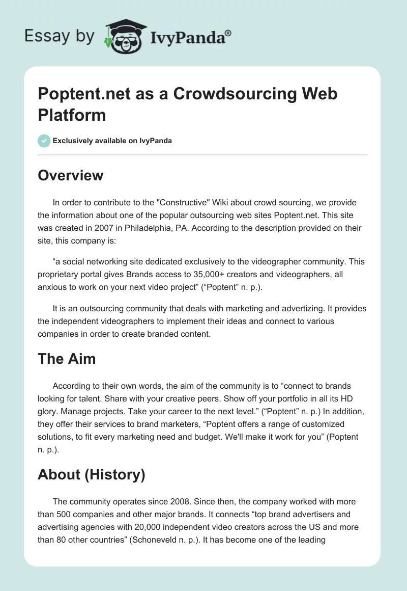 Poptent.net as a Crowdsourcing Web Platform. Page 1