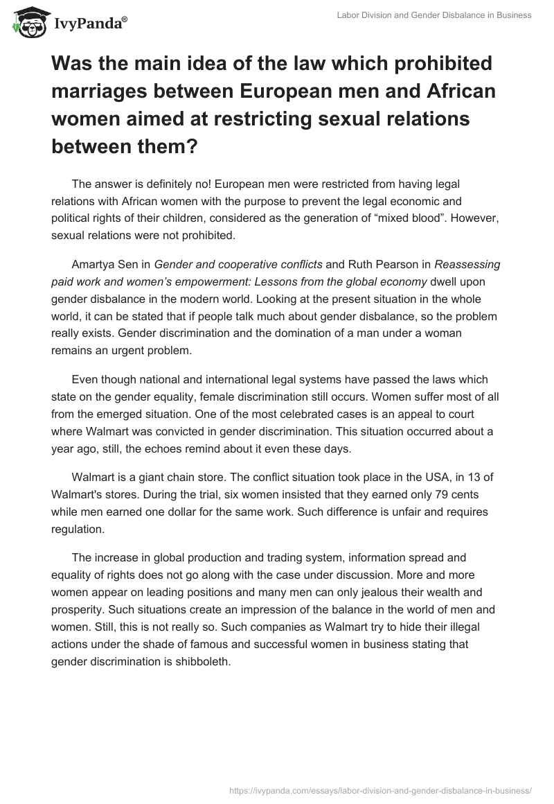 Labor Division and Gender Disbalance in Business. Page 2