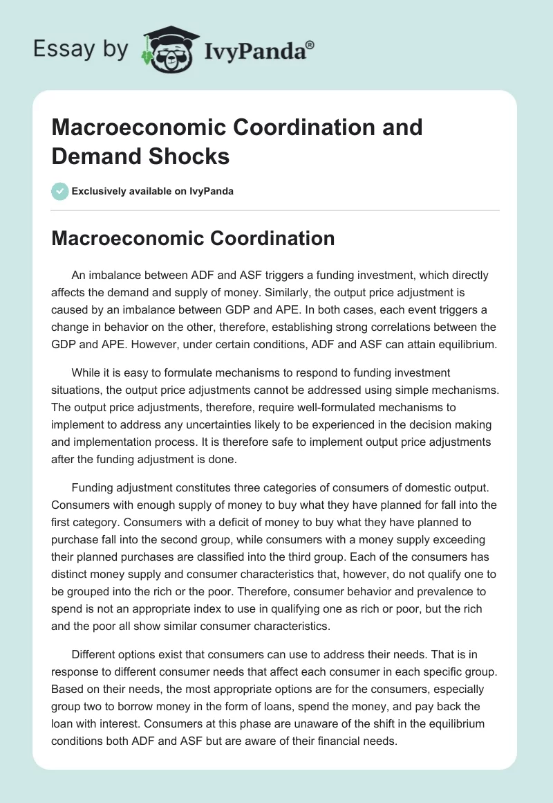 Macroeconomic Coordination and Demand Shocks. Page 1