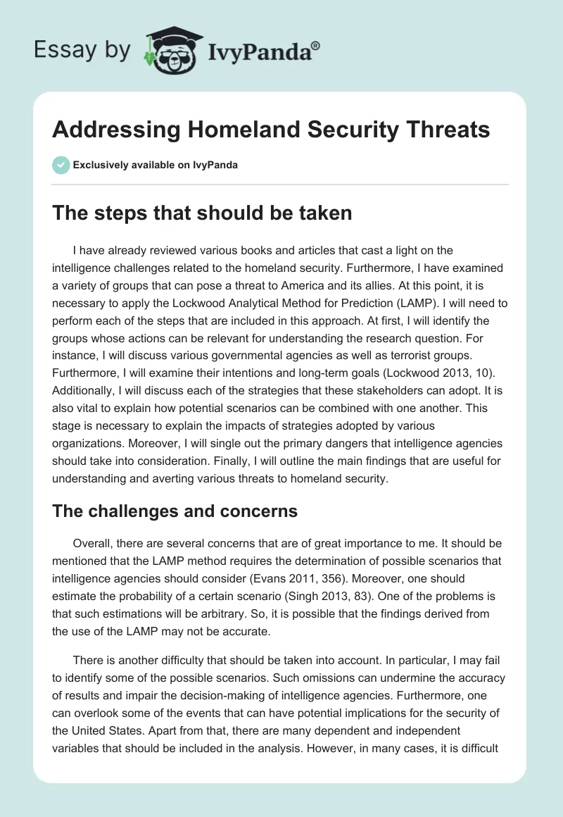 Addressing Homeland Security Threats. Page 1
