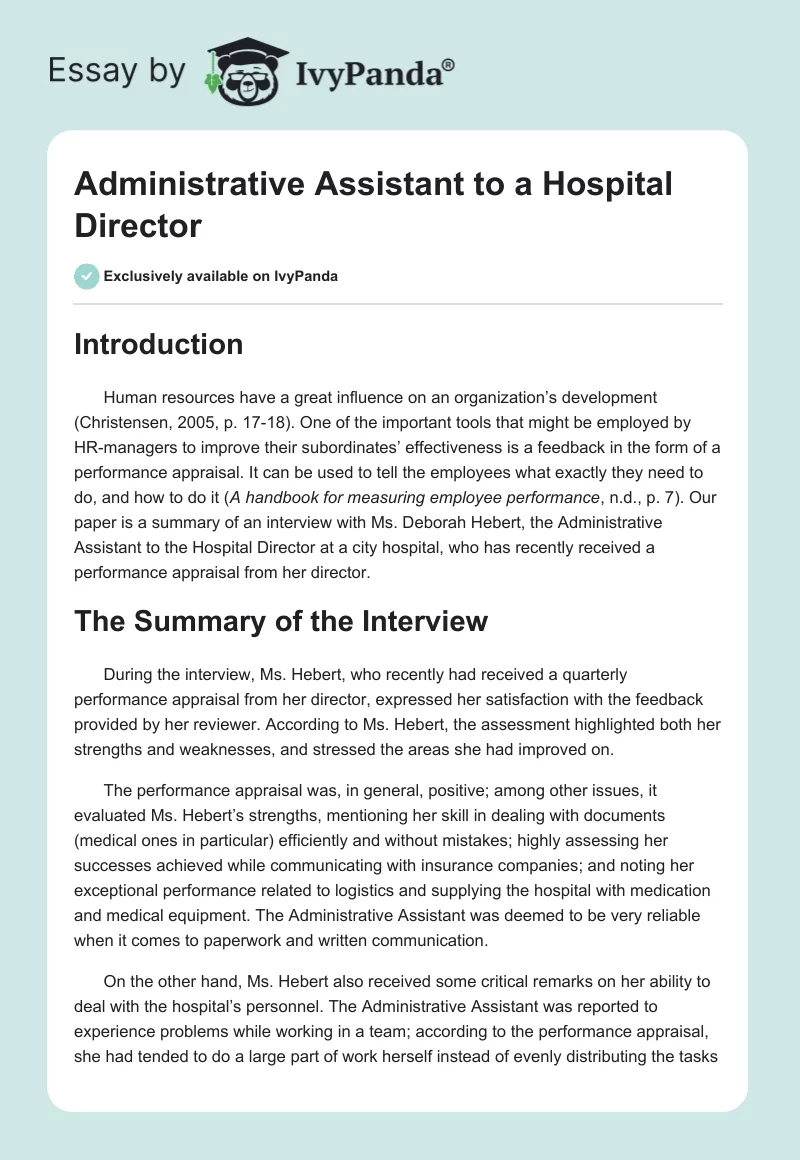 Administrative Assistant to a Hospital Director. Page 1