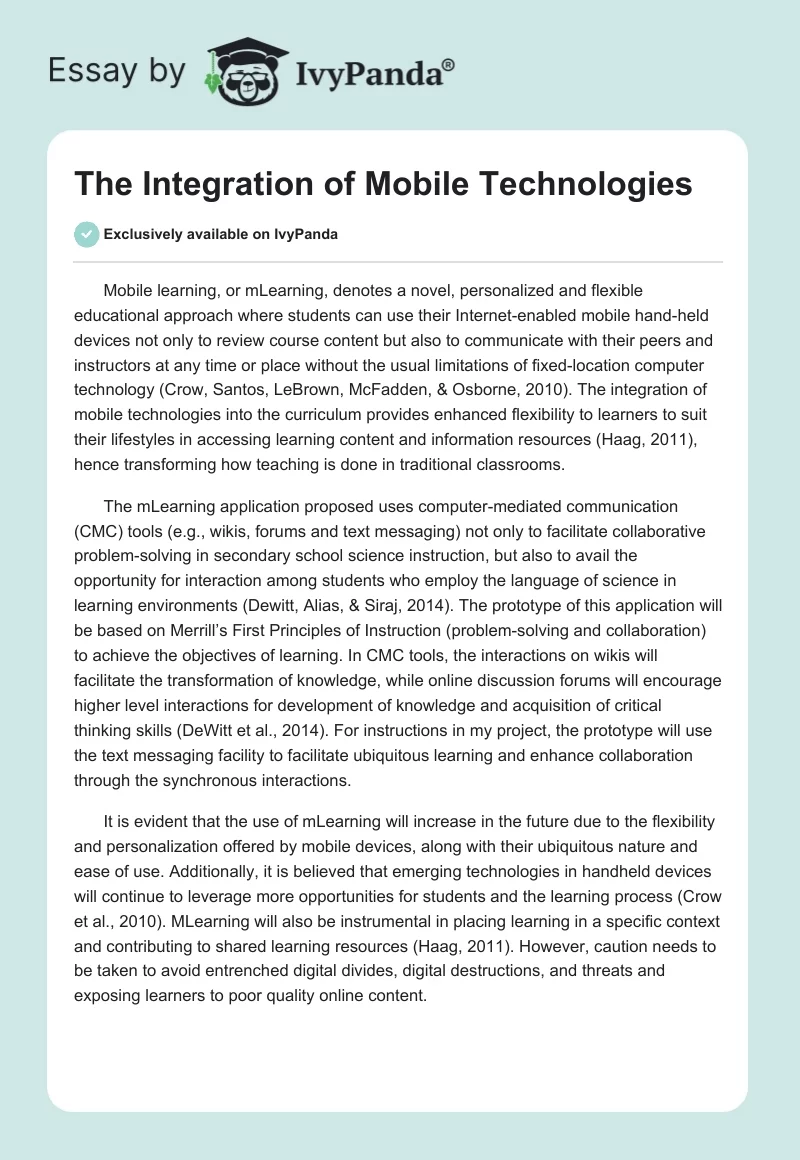 The Integration of Mobile Technologies. Page 1