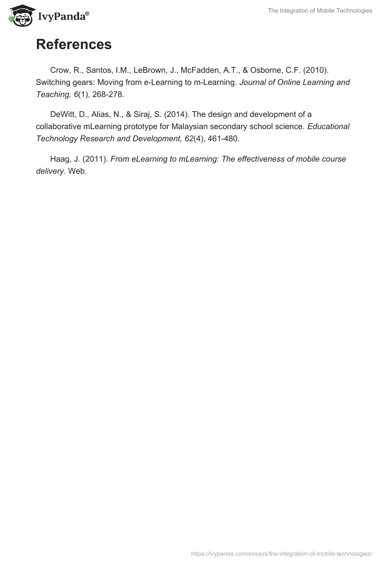 The Integration of Mobile Technologies. Page 2