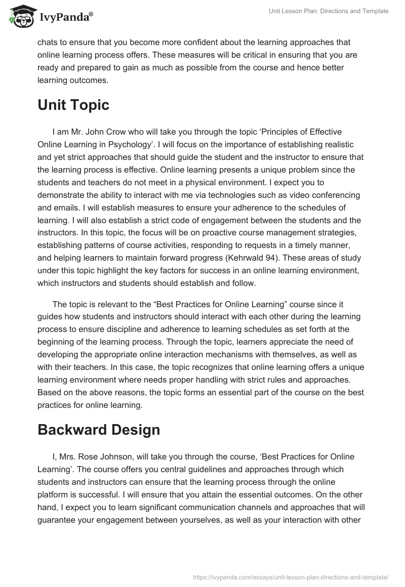 Unit Lesson Plan: Directions and Template. Page 4
