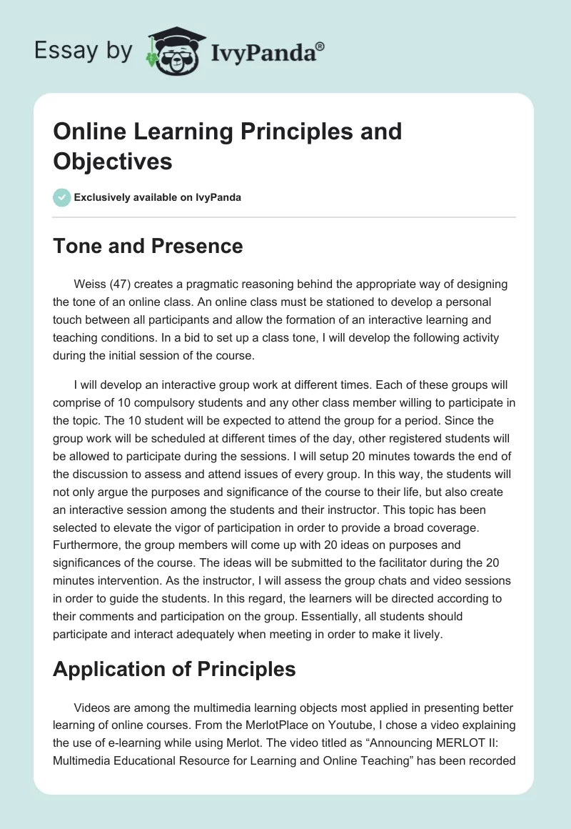 Online Learning Principles and Objectives. Page 1