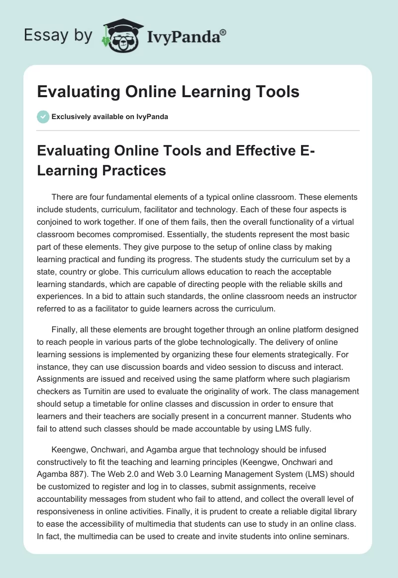 Evaluating Online Learning Tools. Page 1