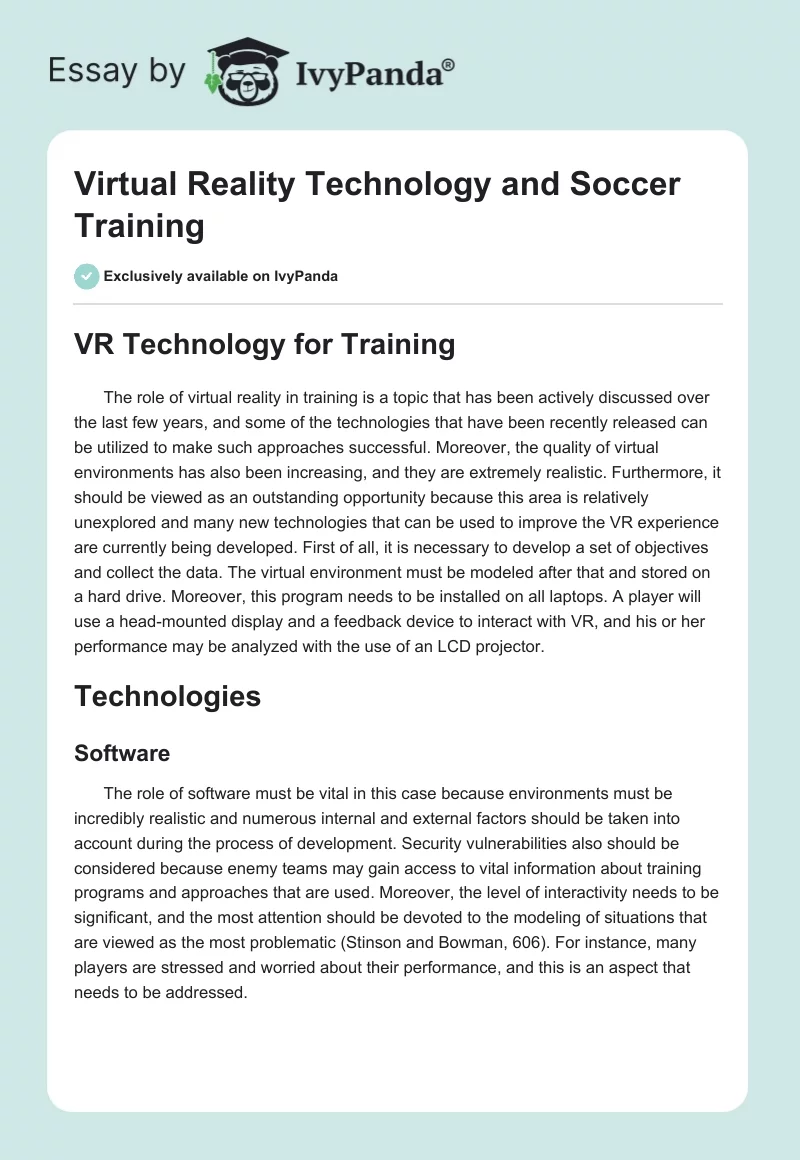Virtual Reality Technology and Soccer Training. Page 1