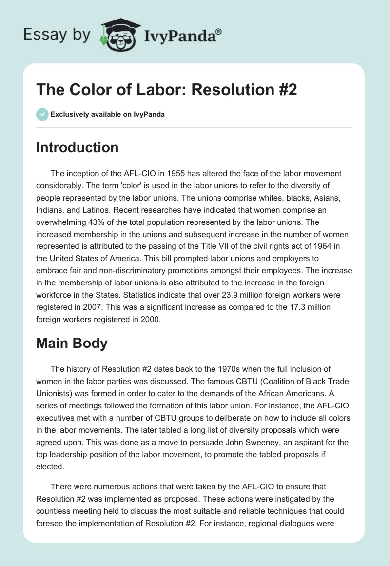 The Color of Labor: Resolution #2. Page 1