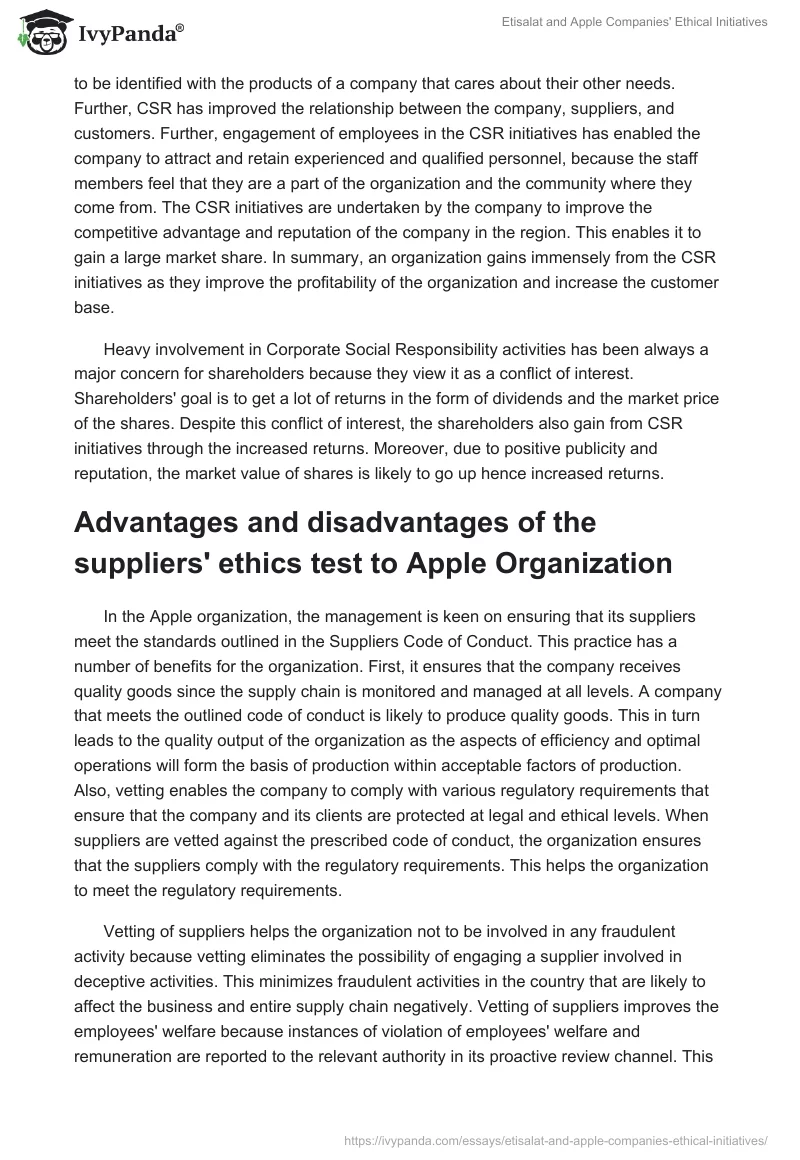 Etisalat and Apple Companies' Ethical Initiatives. Page 3