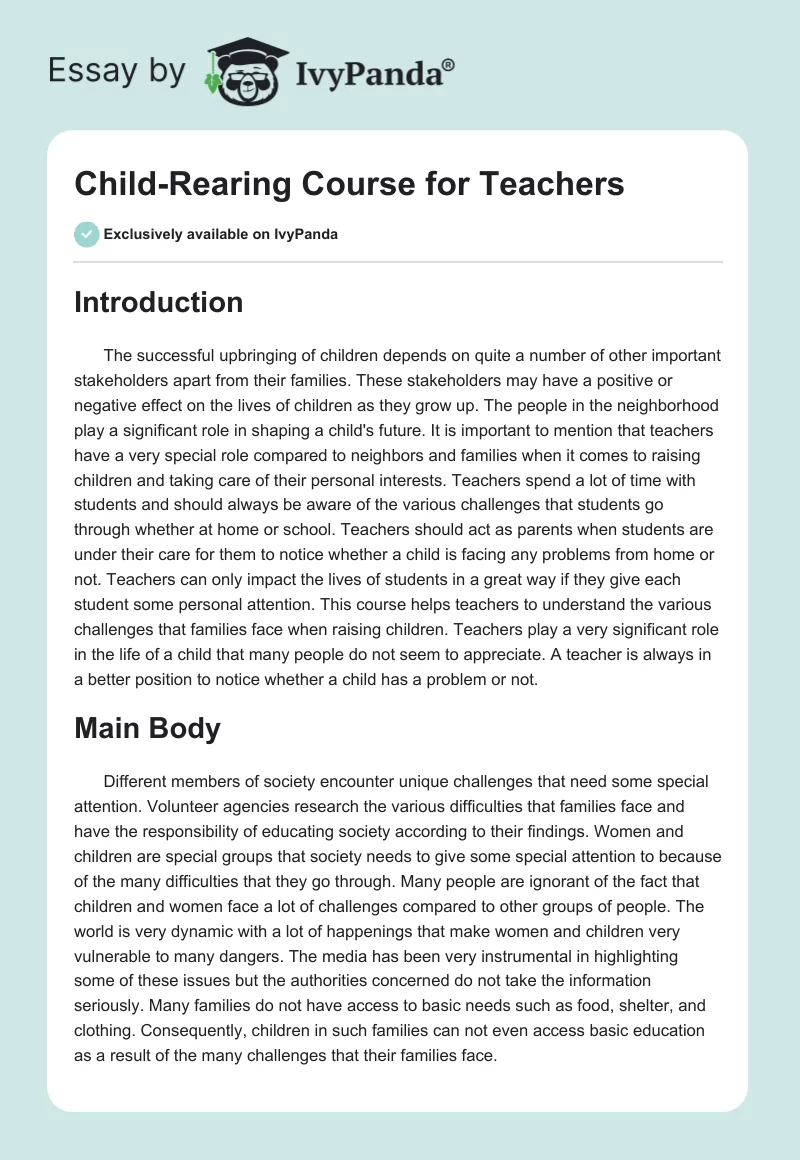 Child-Rearing Course for Teachers. Page 1