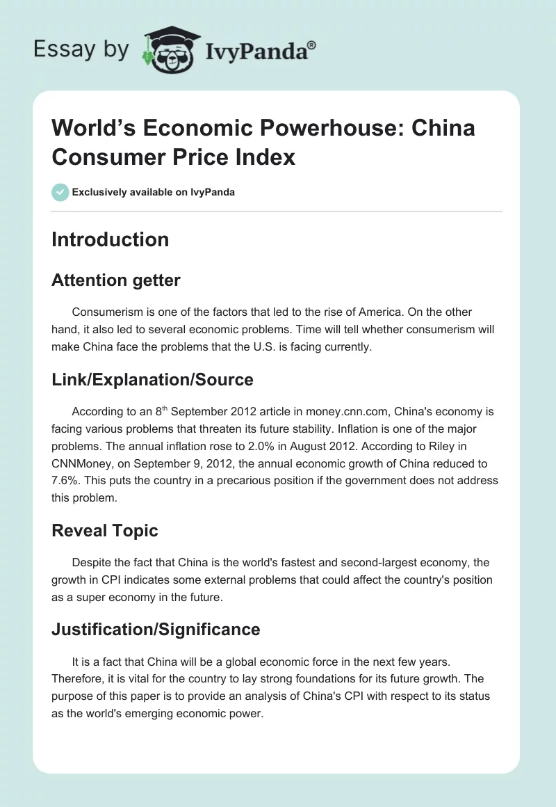 World’s Economic Powerhouse: China Consumer Price Index. Page 1