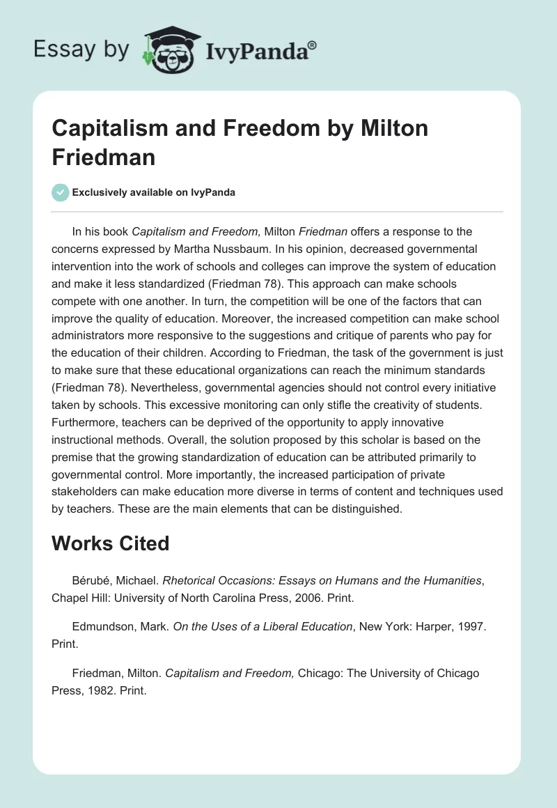 "Capitalism and Freedom" by Milton Friedman. Page 1